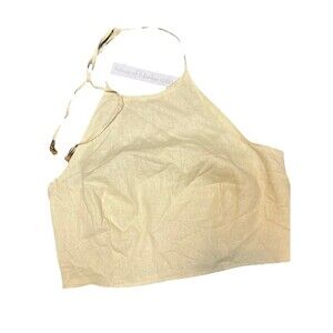 HOUSE OF HARLOW‎ 1960 Revolve ivory Linen Cropped Halter bead Tassel Tab XS NWT